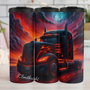 Termo Fiery Black Semi Truck Sunset