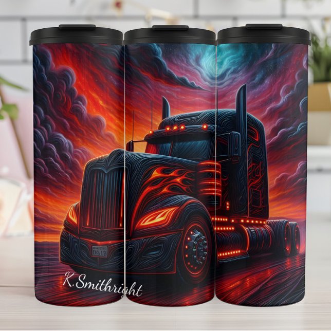 Termo Fiery Black Semi Truck Sunset (Subido por el creador)