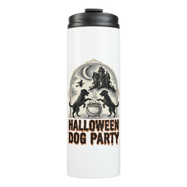 Termo Fiesta de Perros de Halloween Diseño de Caldero de (Anverso)
