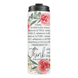Termo Filipinas 4:8 Wreath floral rosa y amarilla