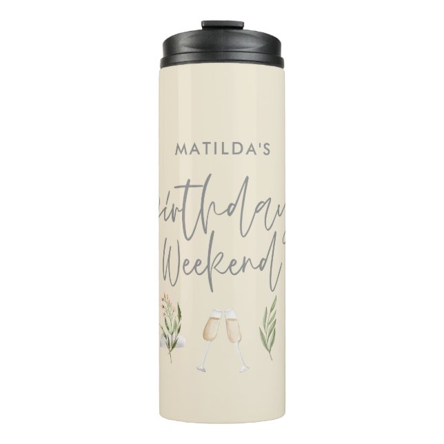 Termo Fin de semana de cumpleaños floral de acuarela  (Anverso)