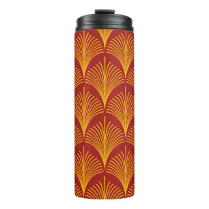 Termo Fis de pavo real de color rojo y dorado