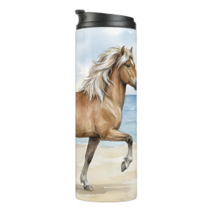 Termo Fjara Caballo islandés acuarela en la playa
