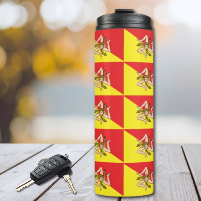 Termo Flag of Sicily Repeat Print Trinacria (Repeat Pattern of Sicilian Flag with Trinacria emblem on Tumbler for Sicily Lovers)