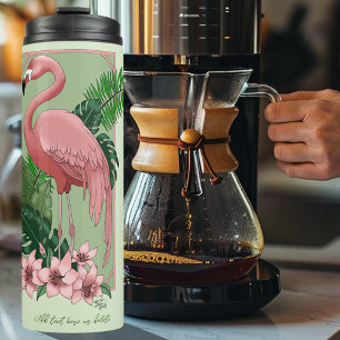 Termo Flamenco Rosa Tropical Hojas de Palma Verde Lirio