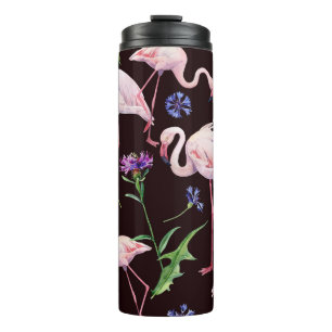 Termo Flamencos acuarelas y patrones de flores silvestre