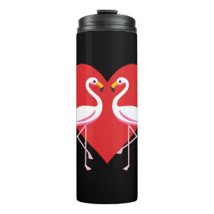Termo Flamencos blancos rosados con corazón rojo