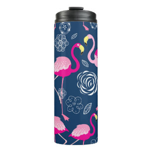 Termo Flamencos rosados: Patrón oscuro gráfico