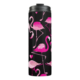 Termo Flamencos rosados, patrón oscuro sin costuras.