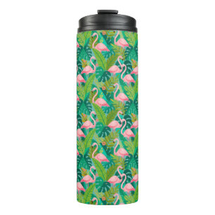 Termo Flamencos rosados tropicales follaje de la selva