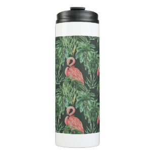 Termo Flamencos rosas acuarelas, aves exóticas, tropical