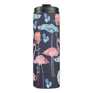 Termo Flamencos rosas rodeados de flores de loto y pro