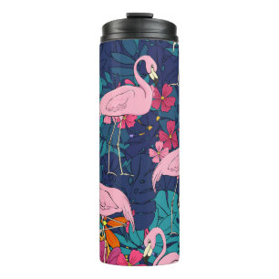 Termo Flamencos sobre un fondo de hojas tropicales y f