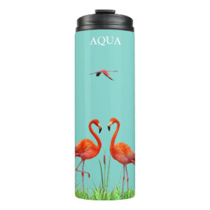 Termo Flamencos y plantas de caña rosados de coral elega
