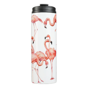 Termo Flamingo acuarela sin costuras. Pintado de mano