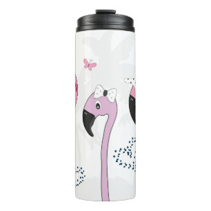 Termo Flamingo con gafas de sol y gorra en verano. Corte