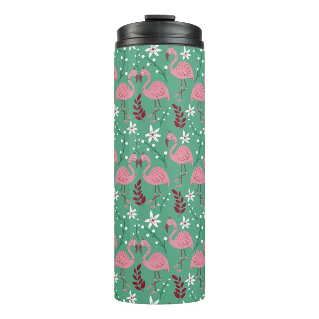 Termo Flamingo floral sin soldadura patrón rosa verde (Anverso)