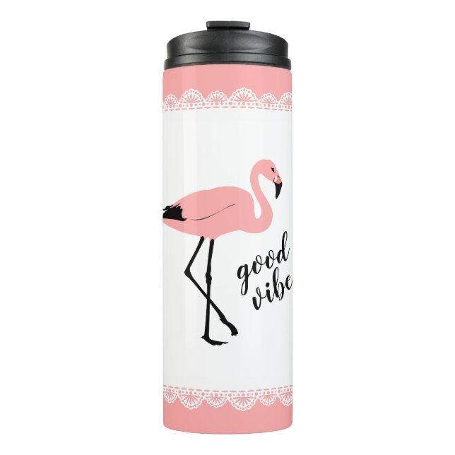 Termo Flamingo Good Vibes Pink Black Thermal Tumbler (Anverso)
