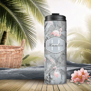 Termo Flamingo Orquídea Trópico Patrón Gris ID868