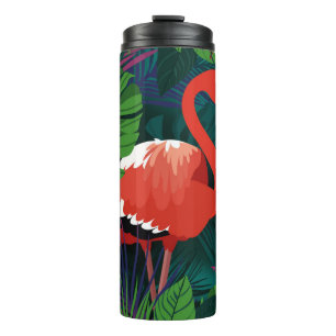 Termo Flamingo rosa: Armonía de mariposa tropical.