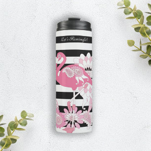 Termo Flamingo rosa de franja blanca y negra moderna