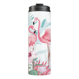 Termo Flamingo Rosa: Flores Exóticas Sin Marea.