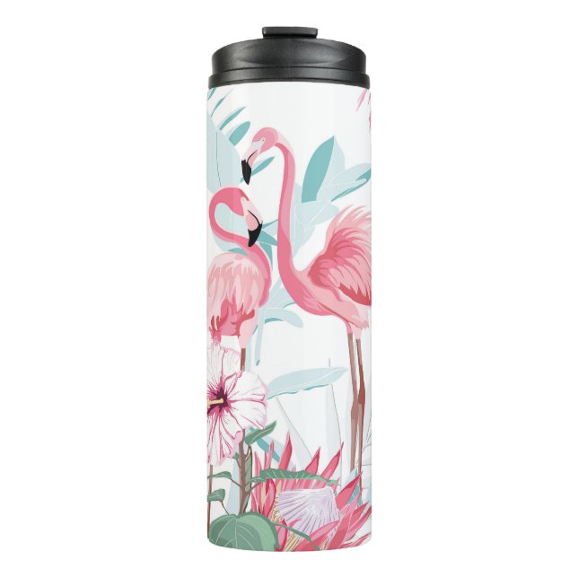 Termo Flamingo Rosa: Flores Exóticas Sin Marea. (Anverso)