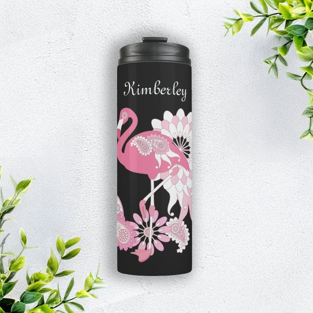 Termo Flamingo rosa negro moderno personalizado (Subido por el creador)