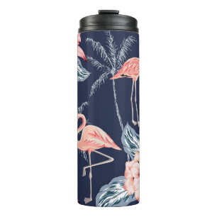 Termo Flamingo rosa, palmeras, rosa, flor de orquídea, l