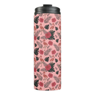Termo Flamingo rosa sin costura flores patrón y hojas