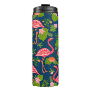 Termo Flamingo rosa: Vintage a rayas turquesas