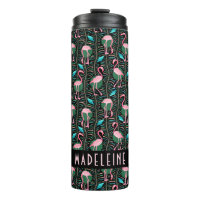 Flamingo Tropical Cute Negro Patrón Rosa Personali