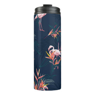 Termo Flamingo tropical hawaiano con ave de paraíso flot