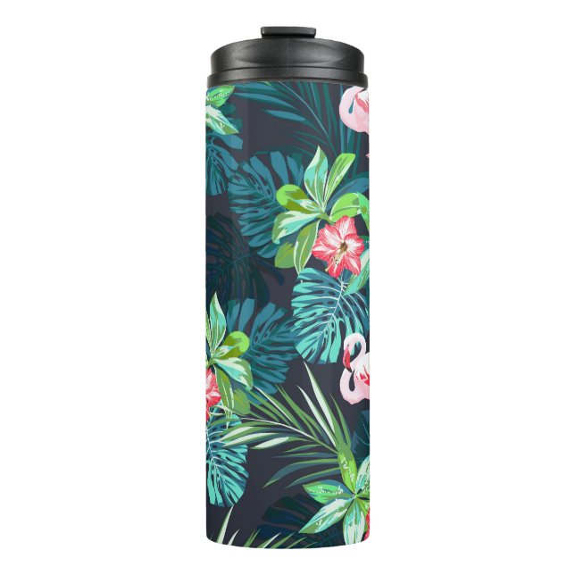 Termo Flamingo tropical: Patrón de flores de verano (Anverso)