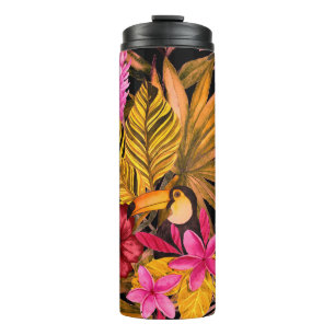 Termo Flamingo tropical: Patrón de verano de Hibiscus