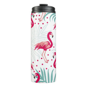 Termo Flamingo y hojas tropicales, patrón de verano.