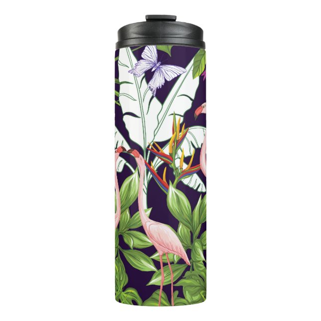 Termo Flamingos, plantas tropicales: patrón vintage. (Anverso)