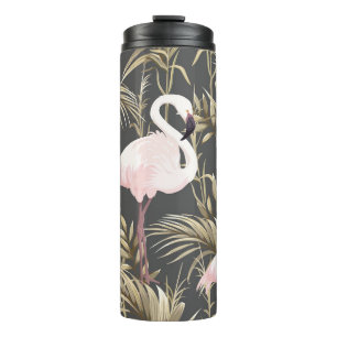 Termo Flamingos rosas y plantas doradas patrón sin fisur