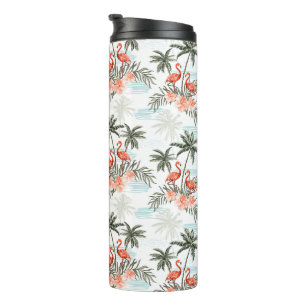 Termo Flamingos y Tumbler termal de palmeras