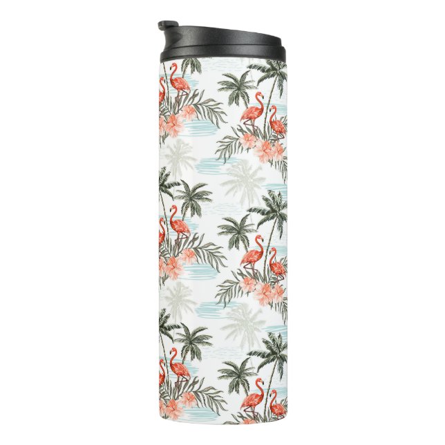 Termo Flamingos y Tumbler termal de palmeras (Rotado hacia la derecha)