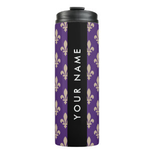 Termo Fleur de Lis, Beige sobre Púrpura, Real, Tu Nombre