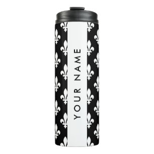 Termo Fleur de Lis, Blanco sobre Negro, Blanco, Tu Nombr