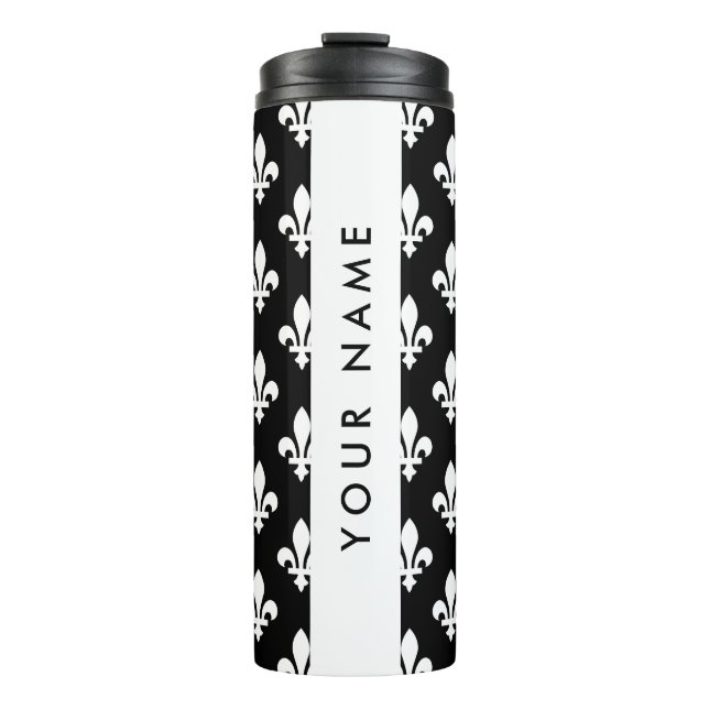 Termo Fleur de Lis, Blanco sobre Negro, Blanco, Tu Nombr (Anverso)