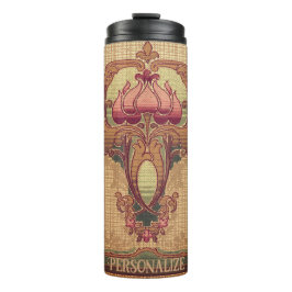 Termo Flor abstracta Art Nouveau borgoña verde rojo