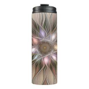 Termo Flor abstracta beige marrón alegre fractal floral