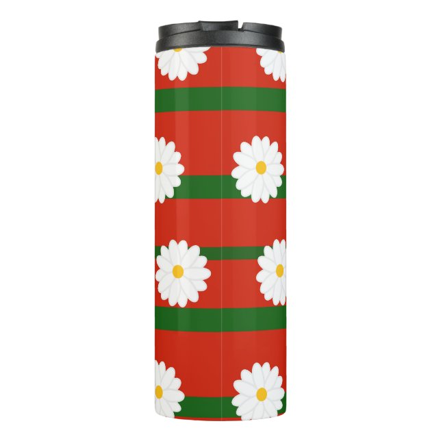 Termo Flor blanca de margarita roja Feliz Navidad (Reverso)