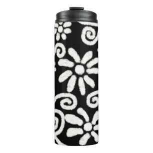 Termo Flor blanca y flor negras