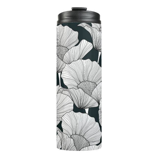 Termo Flor de amapola, Línea Blanca Negra. (Anverso)
