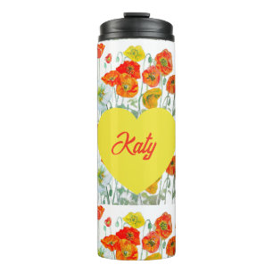 Termo Flor de amapola naranja roja acuarela amapolas