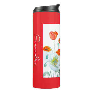 Termo Flor de Amapola Naranja Roja Nombre de Mujer Acuar